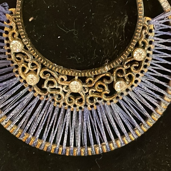 3” Art Deco threaded filigree scoop dangle earrings on French wire w/crystals - Picture 9 of 12